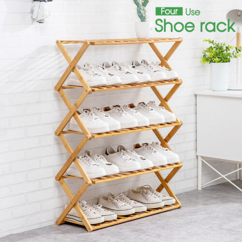 3/4/5/6 Tier Folding Shoe Rack Bamboo Wooden Shelf Stand Storage Organizer Cabinet