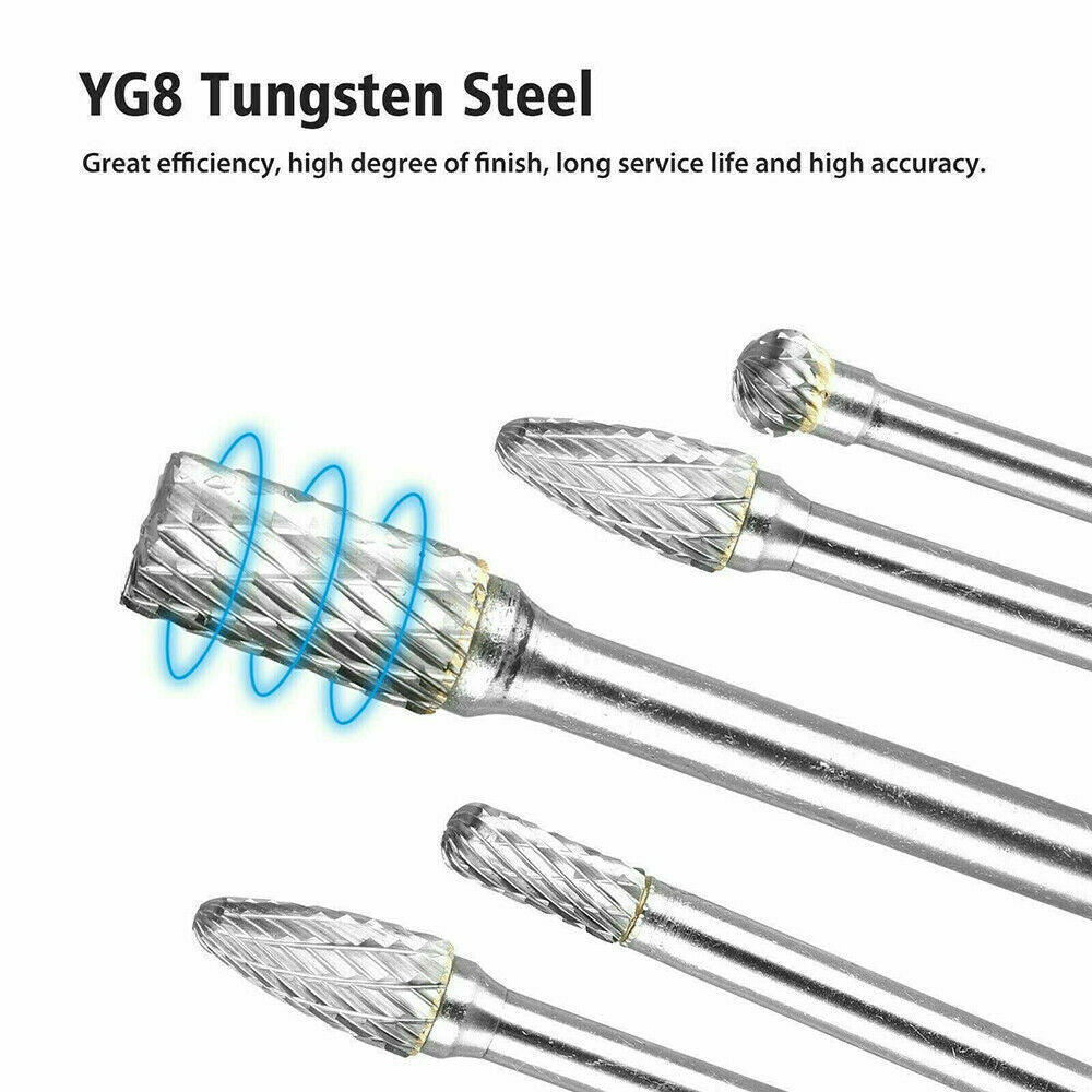 8Pcs 1/4" 6mm Shank Tungsten Carbide Rotary Burr Bur Die Grinder Carving Bits