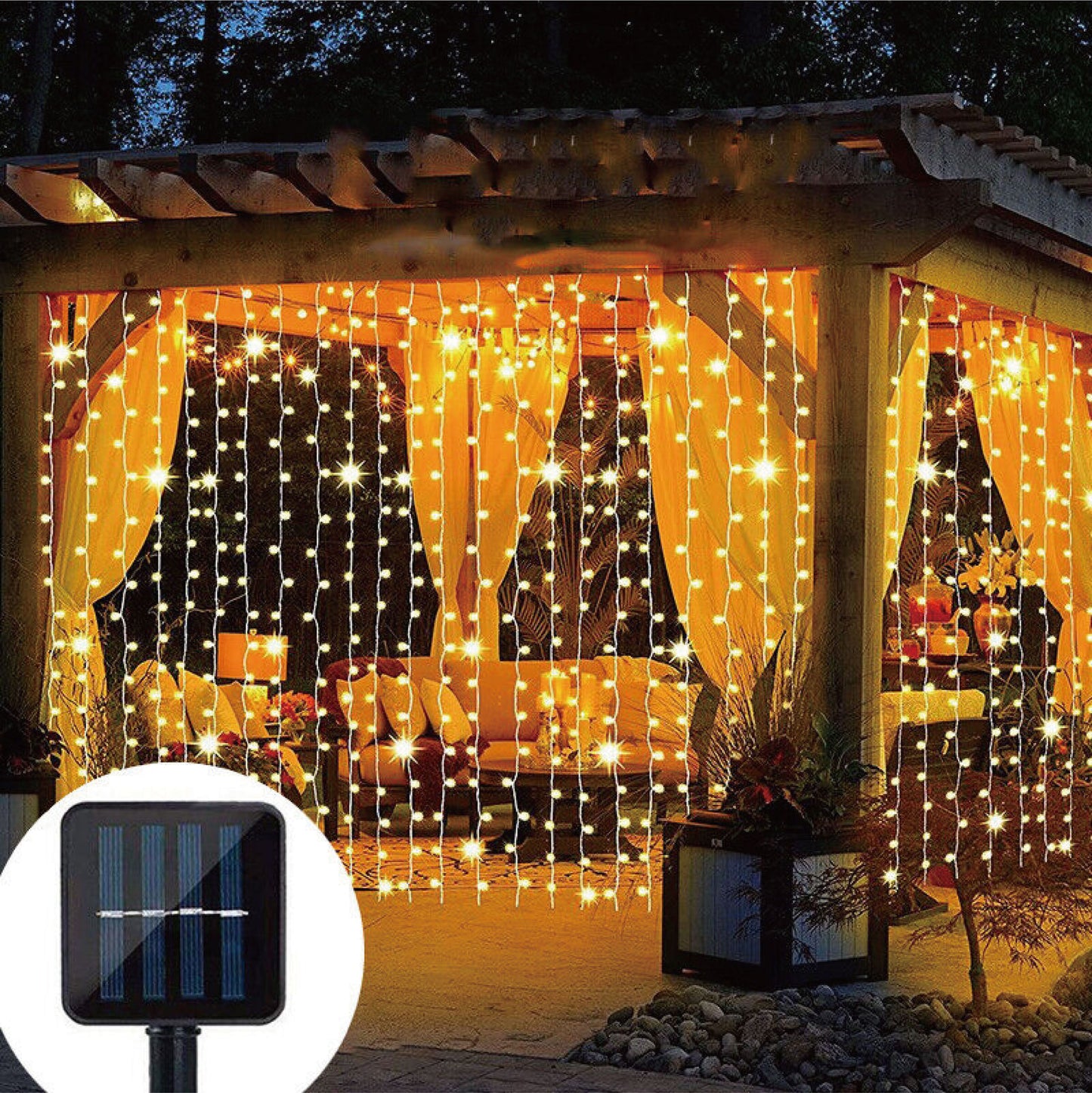 3x3m 300 LED Solar Power Curtain Lights Fairy String Outdoor Xmas Party Garden