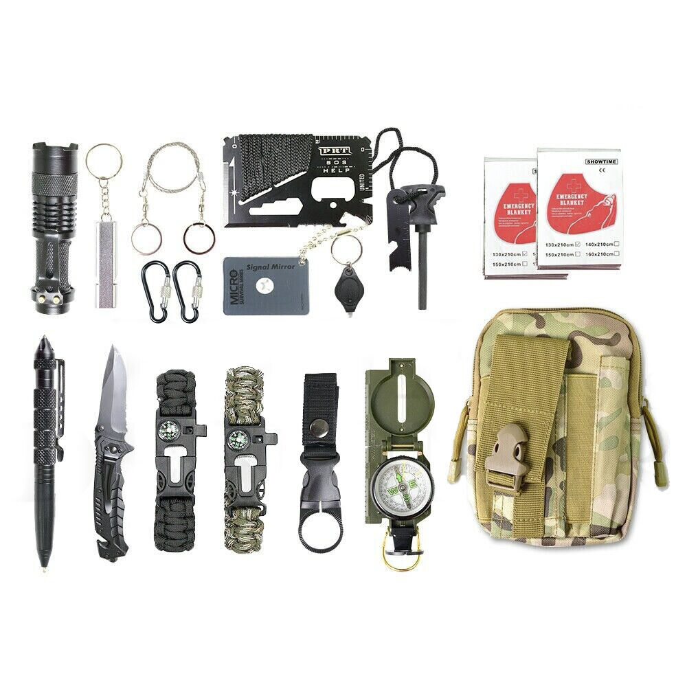 Emergency Survival Equipment 18Pcs Kit Outdoor Tactical Hiking Camping SOS Tool