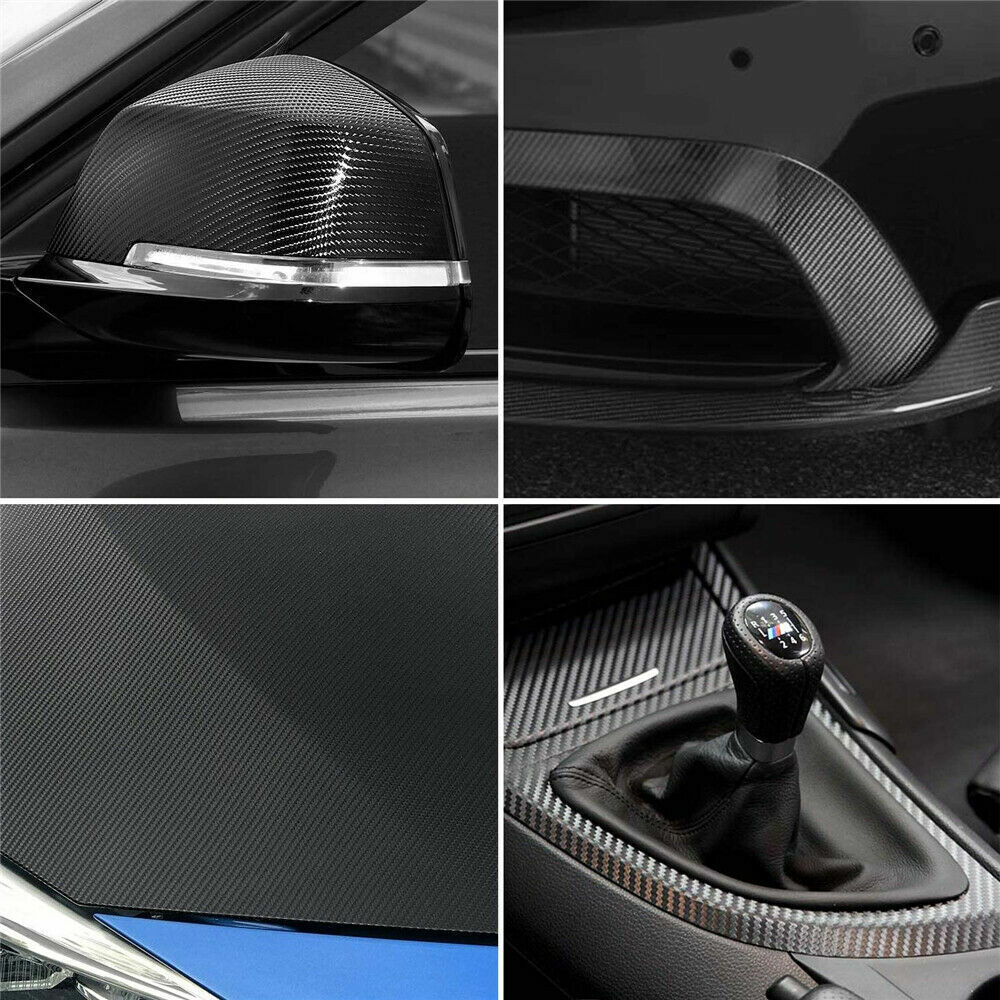 4D 151x50cm Gloss Black Carbon Fibre Fiber Vinyl Car Wrap Air Release Film Stick