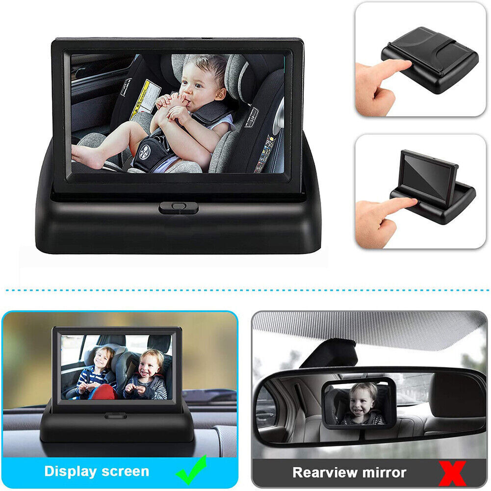 LED Night Vision Car Seat Camera Baby Monitor w/ 4.3 inch Folding Display Screen