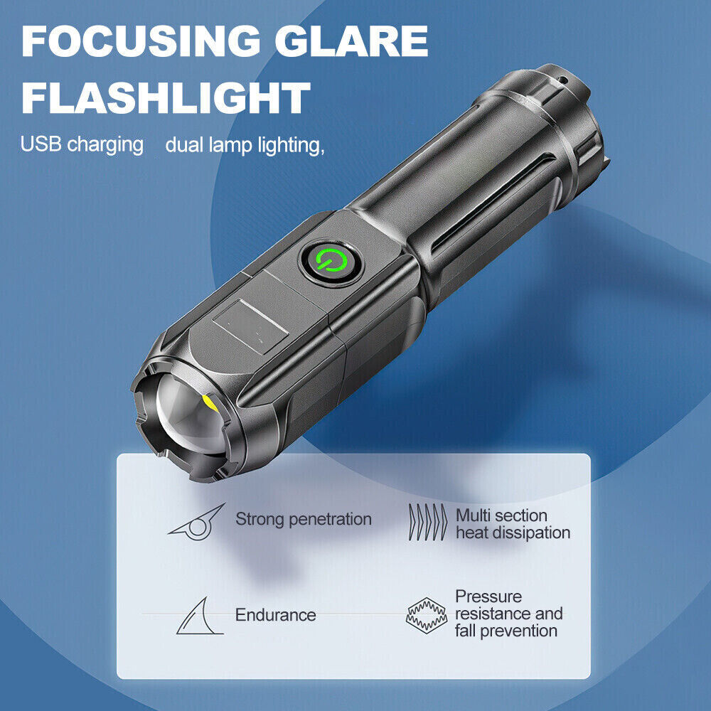 990000LM Torch CREE Led Flashlight USB Rechargeable Tactical Camp Zoomable Lamp