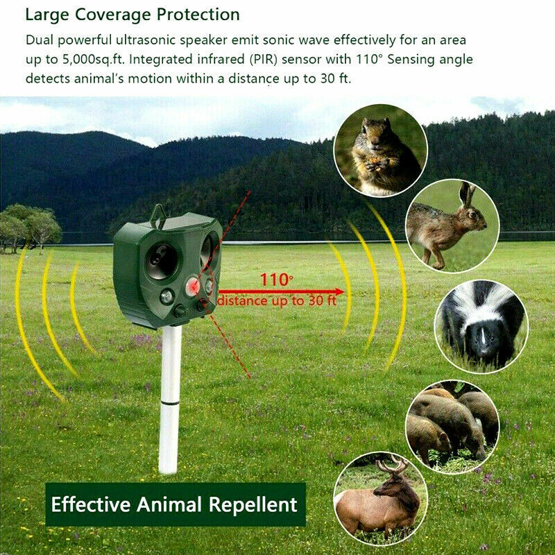 Solar Ultrasonic Animal & Pets Repeller Motion Sensor Bird Rat Possum Repellent