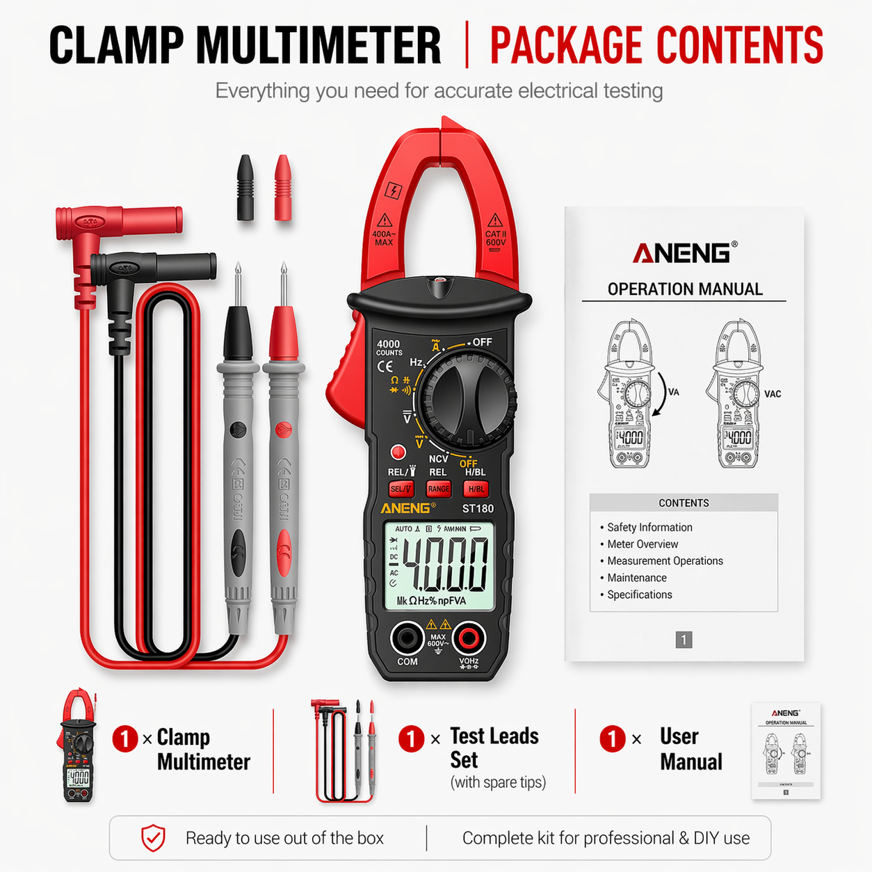 Smart Clamp Meter 4000 Counts 24mm Jaw Digital Multimeter Tester
