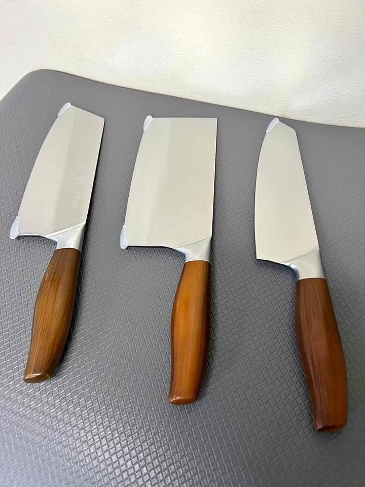 3pcs Kitchen Knife Stainless Steel Meat Chopping Cleaver Japanese Chef Knife Wood Handle