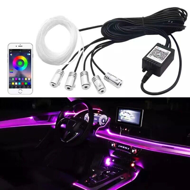 RGB LED Car Interior Fiber Optic Neon Wire Strip USB Atmosphere Light APP /Music