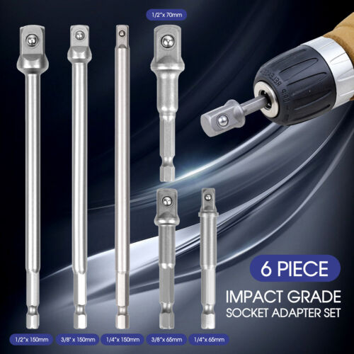 6Pc Drill Socket Adaptor Set Long Short Combination Extension Impact Nut Driver