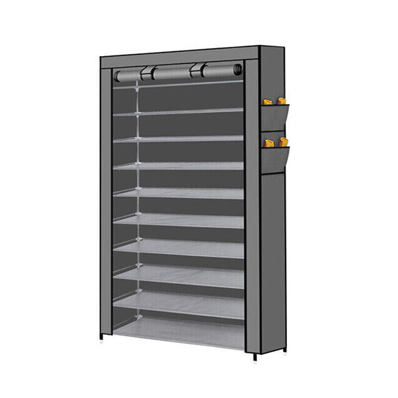 Portable 10 Tier Shoe Rack Storage Cabinet Organiser Wardrobe Cover