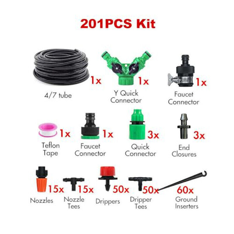 50M Hose Garden Irrigation System Plant Watering DIY Micro Drip Kits 201PCS /Set