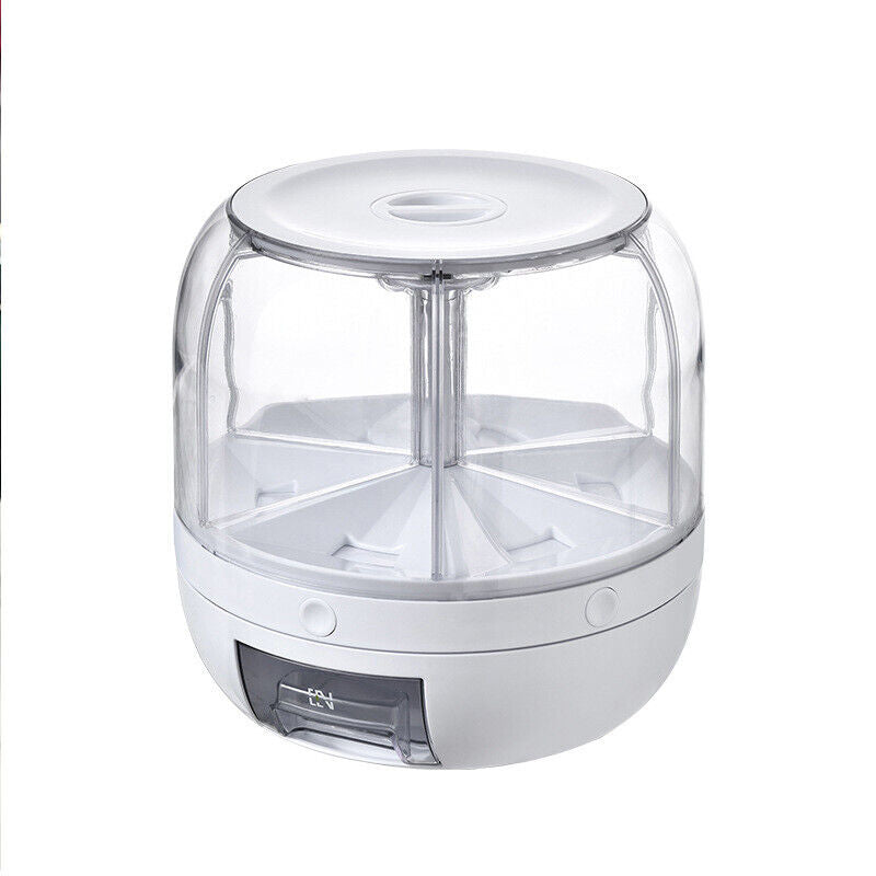 6 in 1 Rotating Grain Container Cereal Dispenser 10kg Dry Food Rice Storage Box