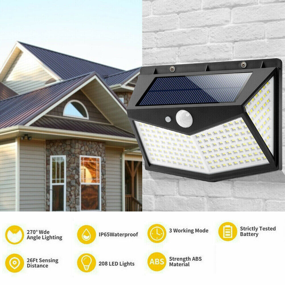 212 LED Solar Powered PIR Motion Sensor Light Garden Outdoor Security Lights