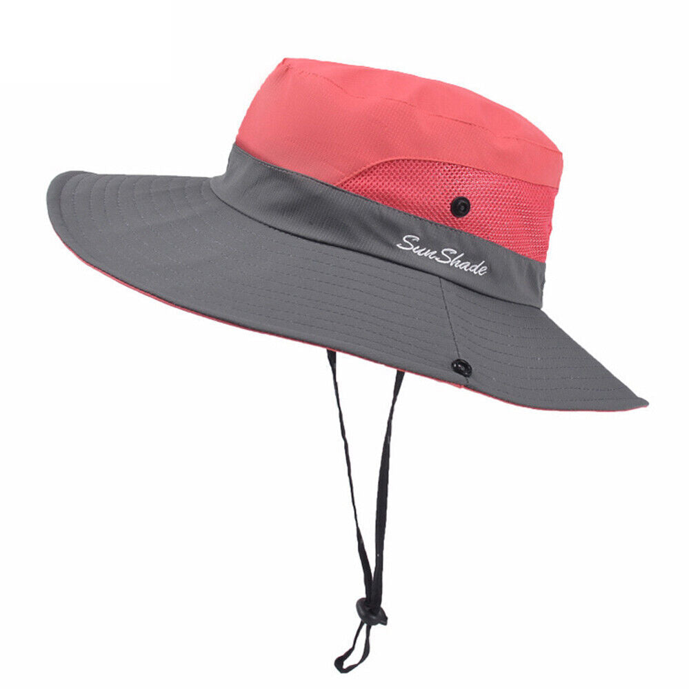 Women Wide Brim Ponytail Hat Sun Protect Visor Summer Beach Floppy Cap Anti UV