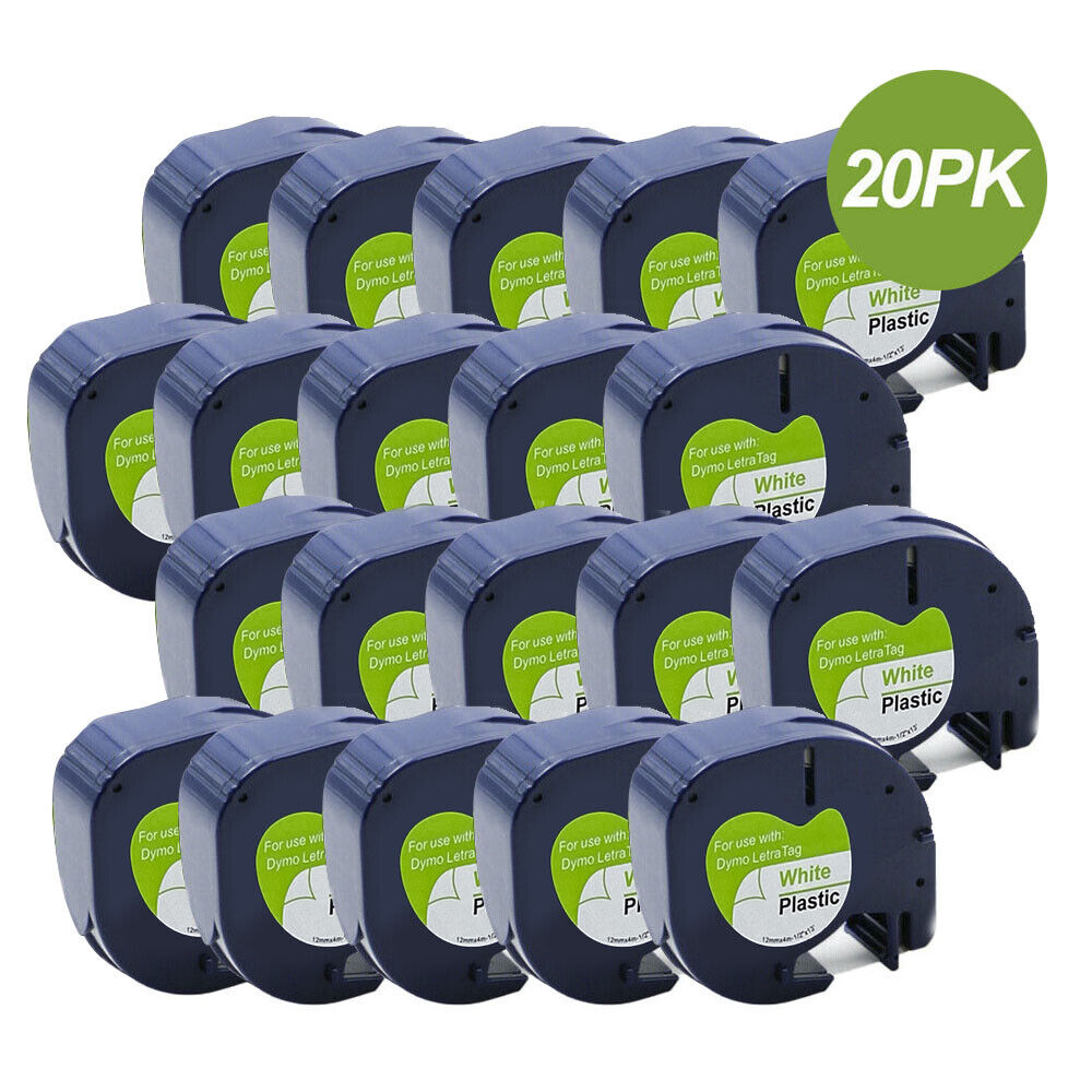 20PK Compatible Dymo LetraTag Refills 91331 Plastic Label Tape LT-100H 12mm x 4m