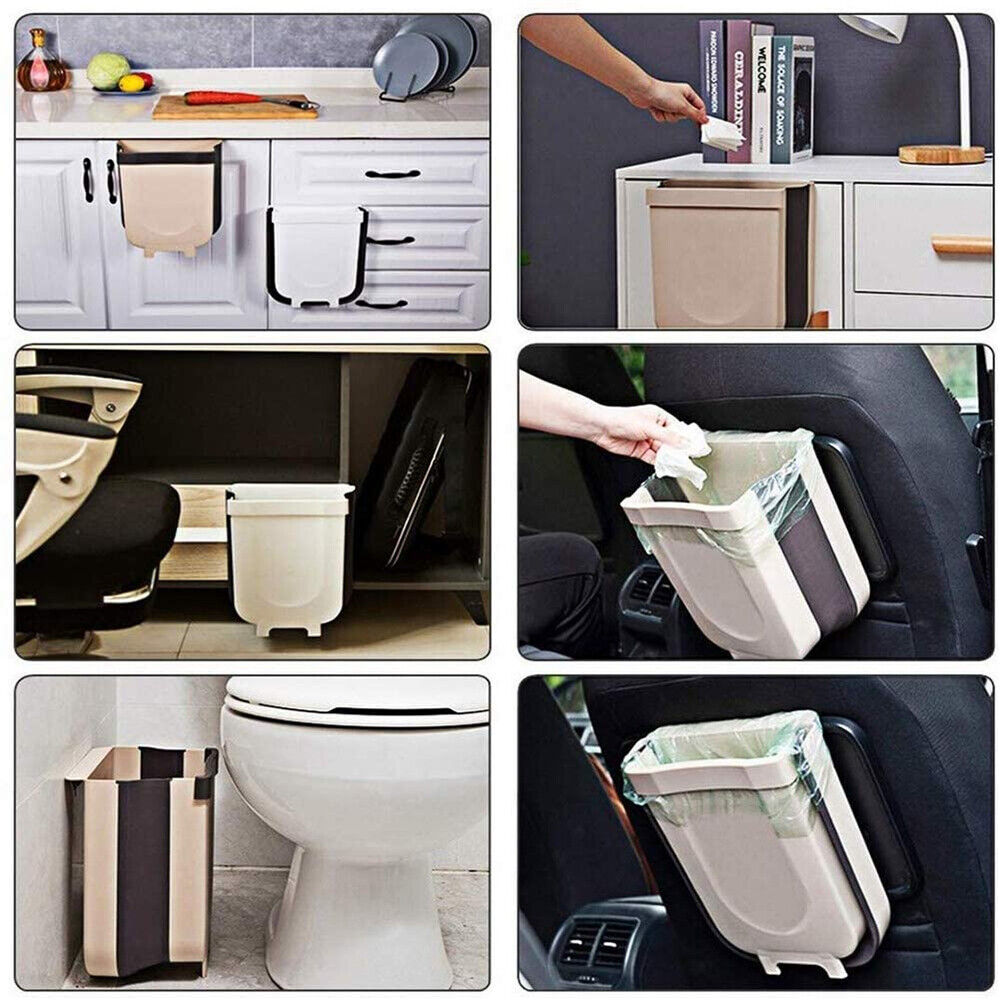 9L Foldable Hanging Trash Can Kitchen Cabinet Door Waste Bin Cupboard Basket AU