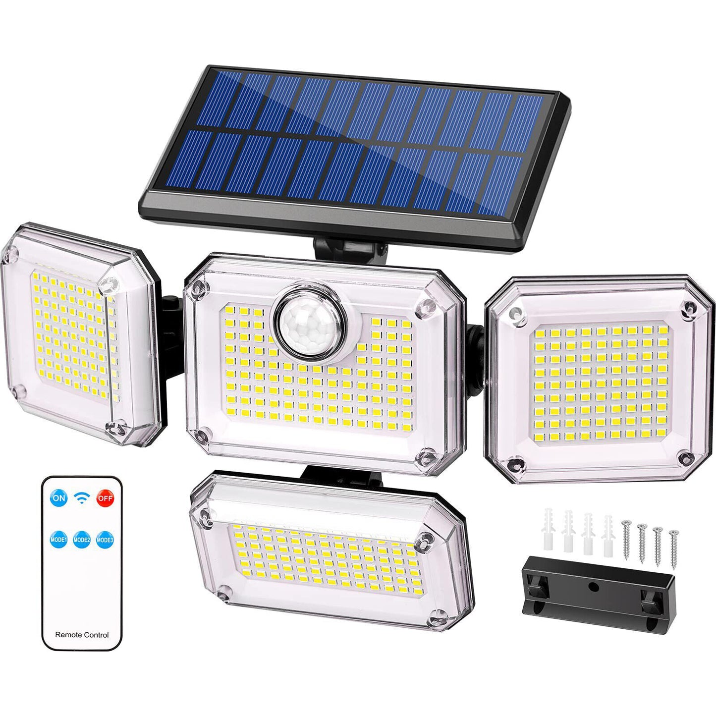 4 Head 333 LED Solar Lights Street Motion Sensor Light Garden Wall Security Lamp