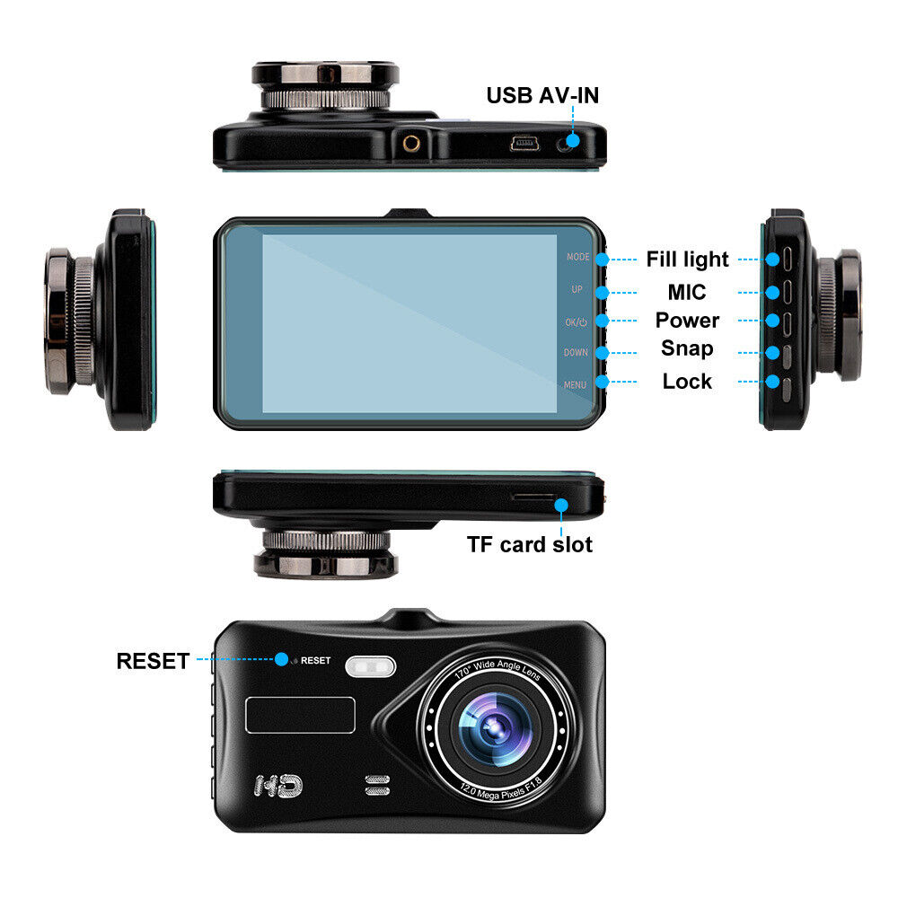 1080P Car Dash Camera Video DVR Recorder Front and Rear Night Vision Dual Cam