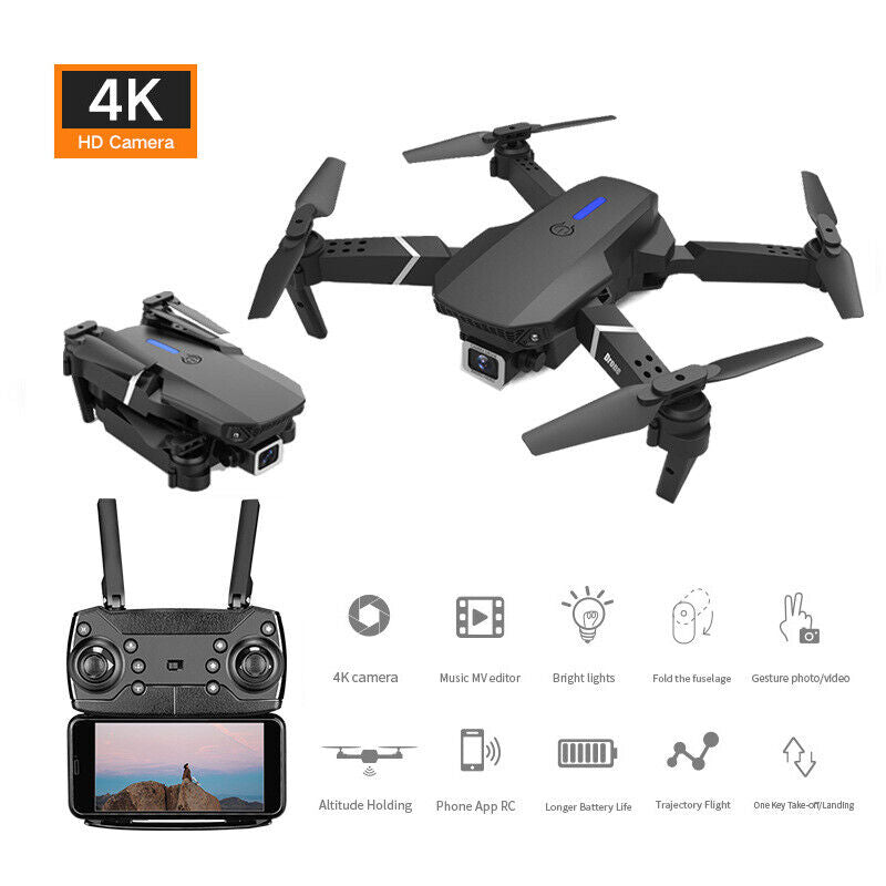 4K GPS Drone with HD Camera Drones WiFi FPV Foldable RC Quadcopter W/2Batteries