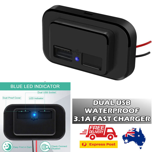 Dual 3.1A 12-24V DC USB Charger Power Socket Outlet Car Truck Boat Waterproof AU