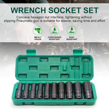 10PCS 1/2" DRIVE DEEP IMPACT SOCKET SET CR-V STEEL METRIC SOCKETS LONG 8-32MM