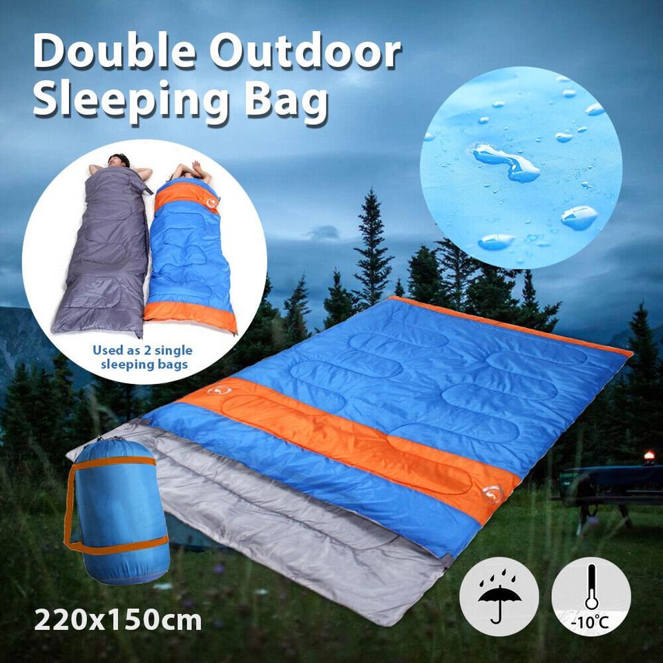 Double Outdoor Camping Sleeping Bag Hiking Thermal Winter 220x150cm