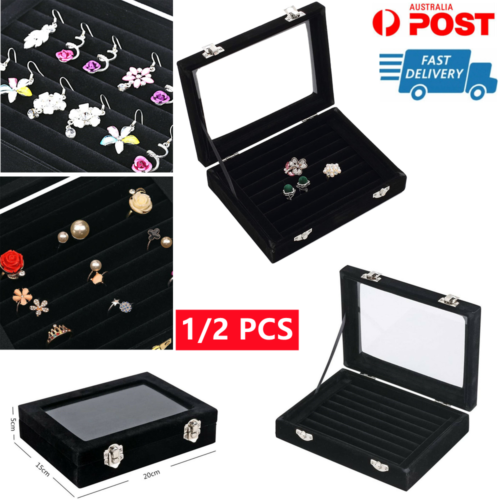 1/2x Jewelry Storage Case Tray Holder Display Earring Ring Ornament Organize Box