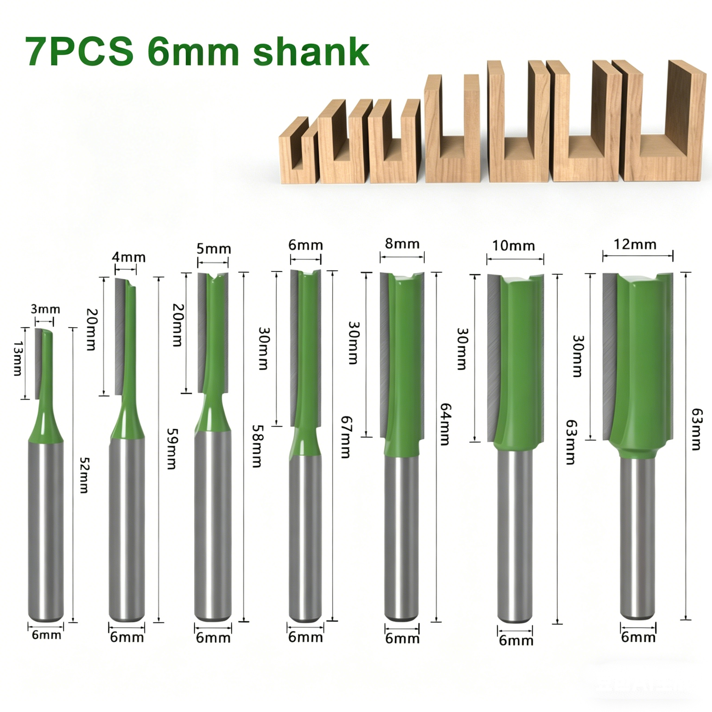 7PCS Router Bits Set 6mm Shank Blade Diameter: 3 / 4 / 5 / 6 / 8 / 10 / 12 mm Do