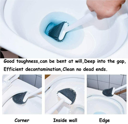 Toilet Brush Holder Cleaning Scrubber Silicone Head Cleaner