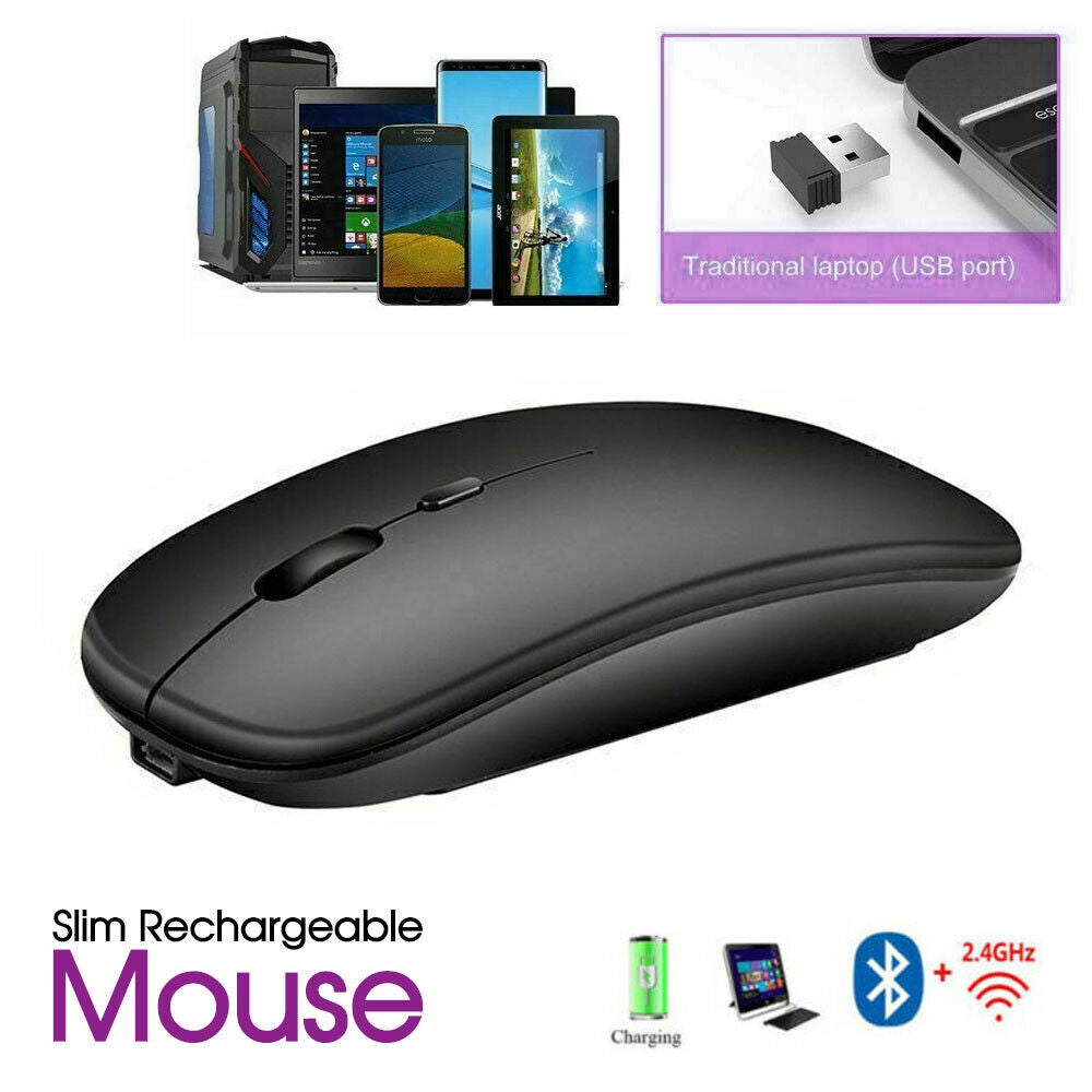 Optical Wireless Bluetooth 5.1 Slim Rechargeable Mouse for Laptop, Mac，iPad