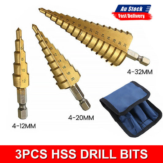3Pcs Large HSS Speed Steel Step Cone Drill Titanium Bit Set Hole Cutter BIT