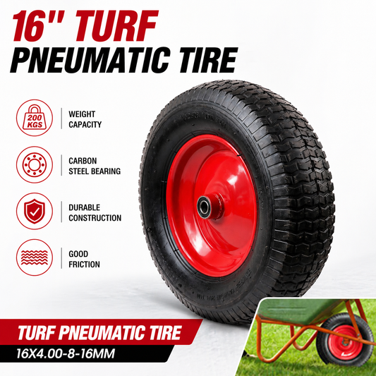 16" Wheelbarrow Trolley Wheel 4.80/4.00-8 Pneumatic Tyre 16mm Bore Tire Steel