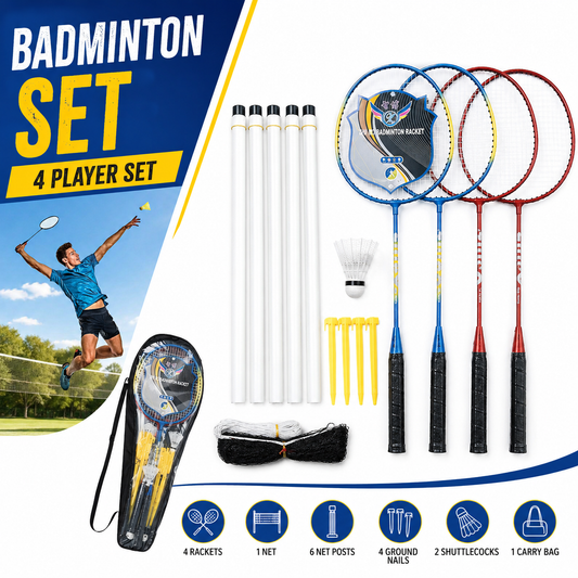 Professional Badminton Racquet Set 4 Player Racket Shuttlecock Net Bag DF