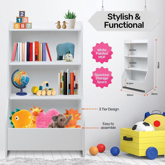 NEW Kids White Bookcase & Storage Spacious Stylish Shelving 88 x 50cm Au