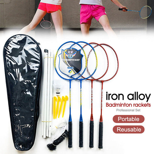 Professional Badminton Racquet Set 4 Player Racket Shuttlecock Net Bag DF