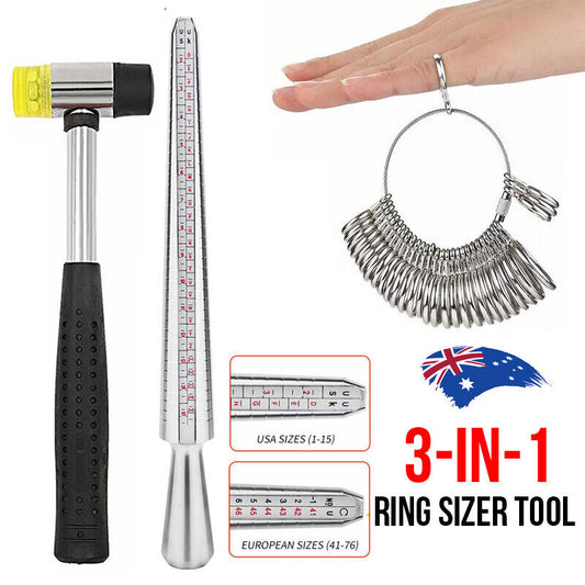 Silver Ring Sizer Size Gauge Tool Set Finger Measuring Stick Metal Ring Mandrel