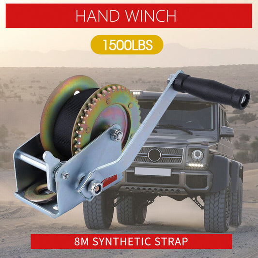 Hand Winch 1500lbs/680Kg 2-Gears 8m Synthetic Cable Boat Trailer 4WD Winch