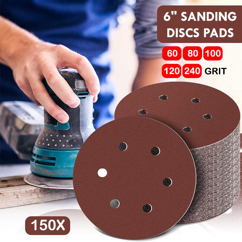 150PCS 6" Sanding Discs Pads 150mm 60 - 240 Grit Mixed Orbital Sander Sandpaper