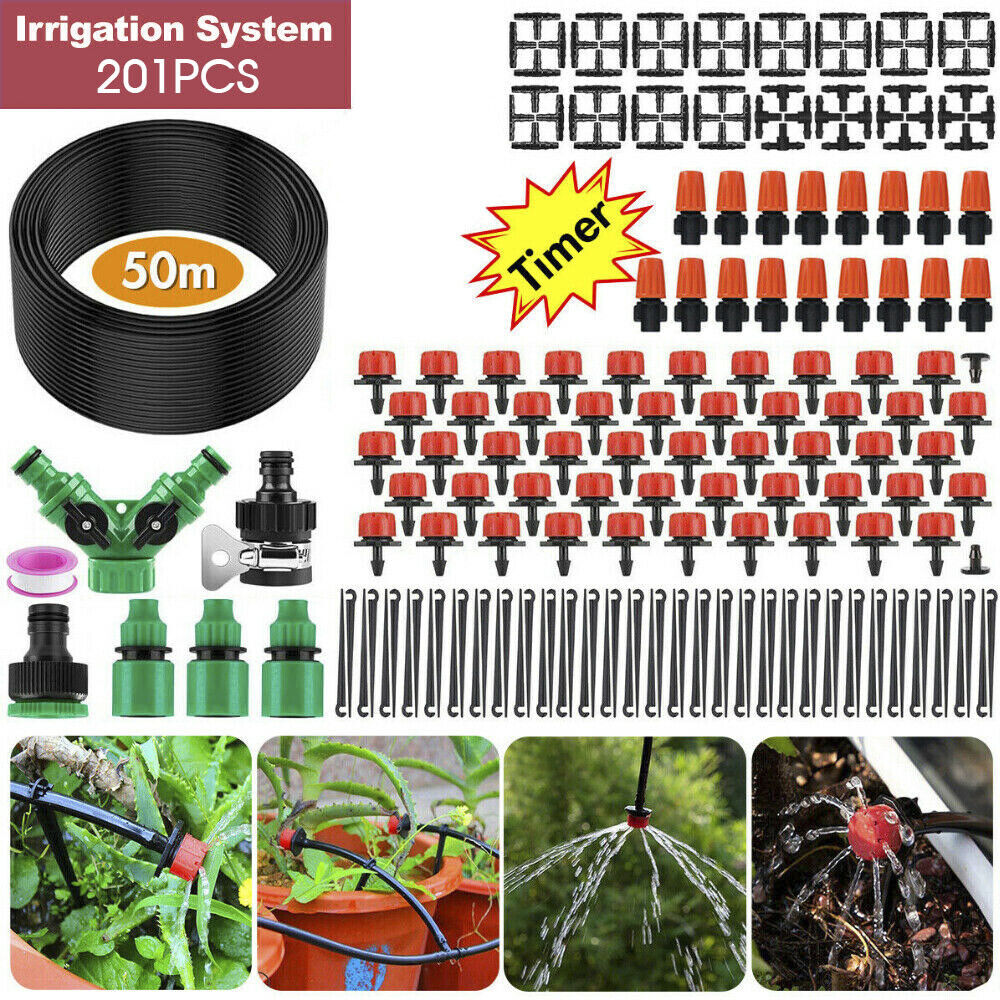 50M Hose Garden Irrigation System Plant Watering DIY Micro Drip Kits 201PCS /Set