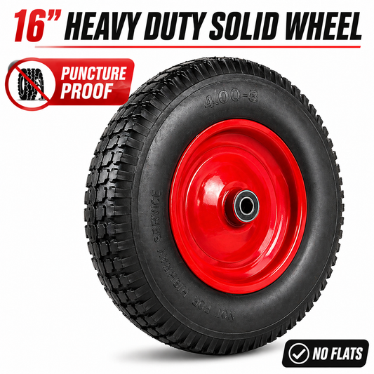 16" Wheelbarrow Trolley Wheel 4.80/4.00-8 Puncture Proof Solid Rubber Tyre