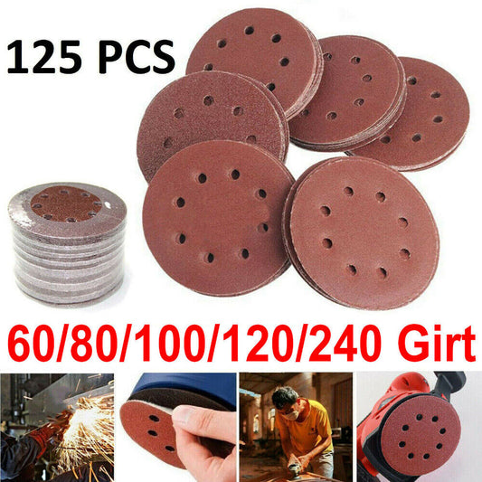 125pcs 125mm 5" Sanding Discs 60 80 100 120 240 Mixed Grit Orbital Sander Pads