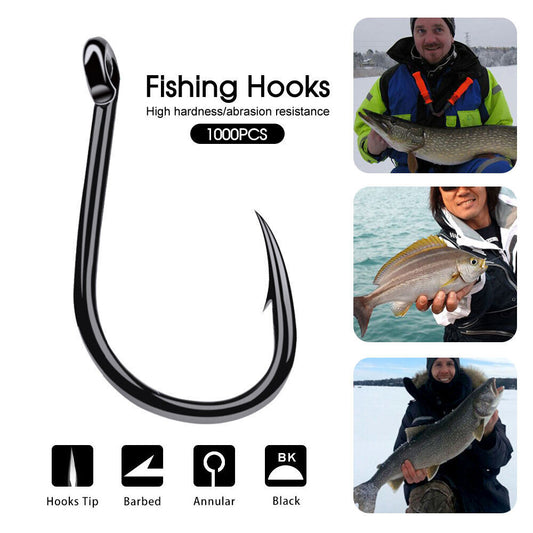 1000PCS Fishing Hooks Set High Carbon Steel Barbed Fish Hook