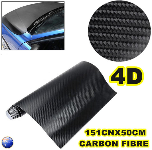 4D 151x50cm Gloss Black Carbon Fibre Fiber Vinyl Car Wrap Air Release Film Stick