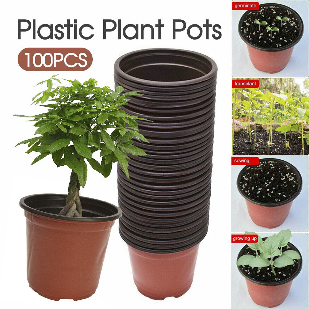 100 PCS Plastic Plant Flower Pots 4 sizes Nursery Seedlings Container Flowerpot