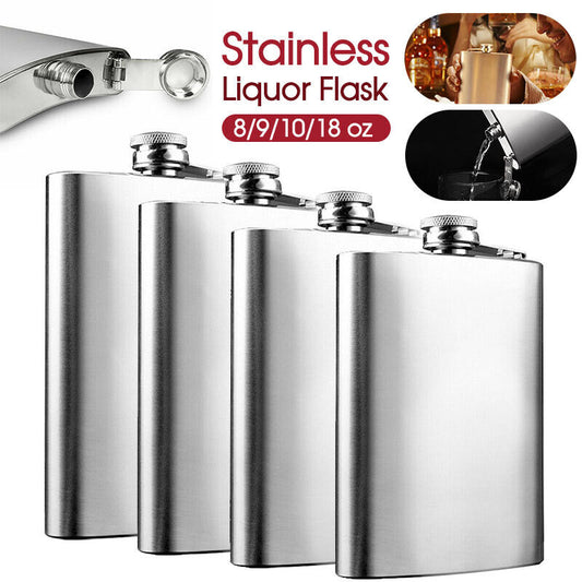 Stainless Steel Hip Liquor Whiskey Alcohol Flask Cap Pocket Wine Bottle 8-18oz