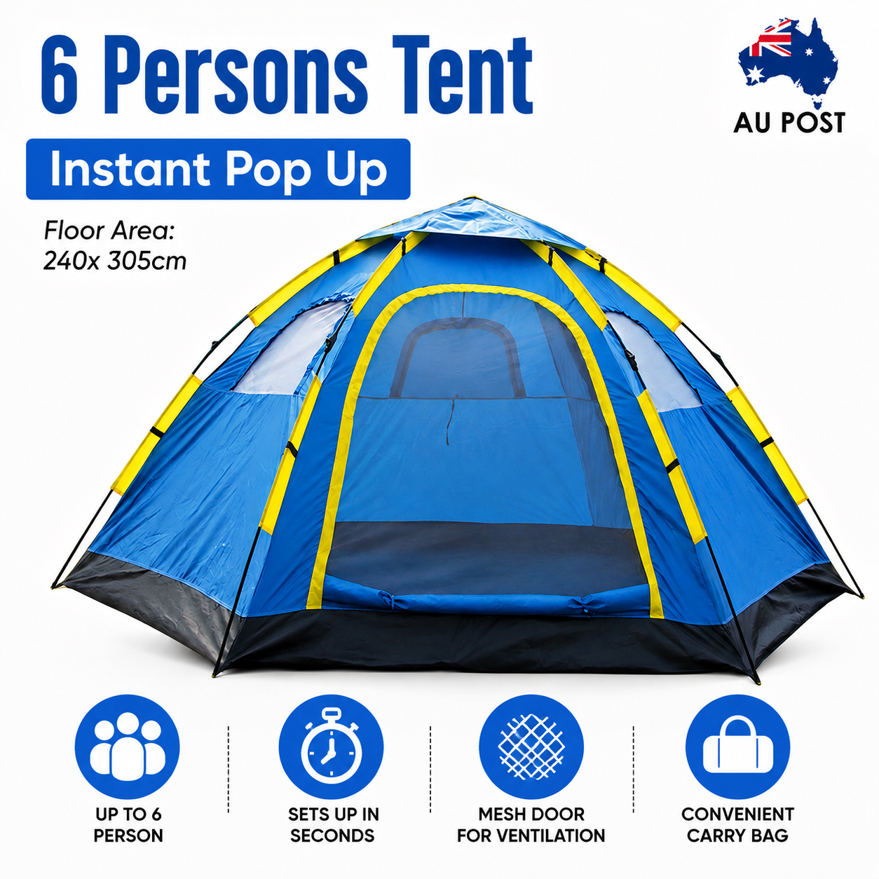 6 Person Instant Tent Pop-Up Camping Tent Set Hiking Fishing Up in Second Carry