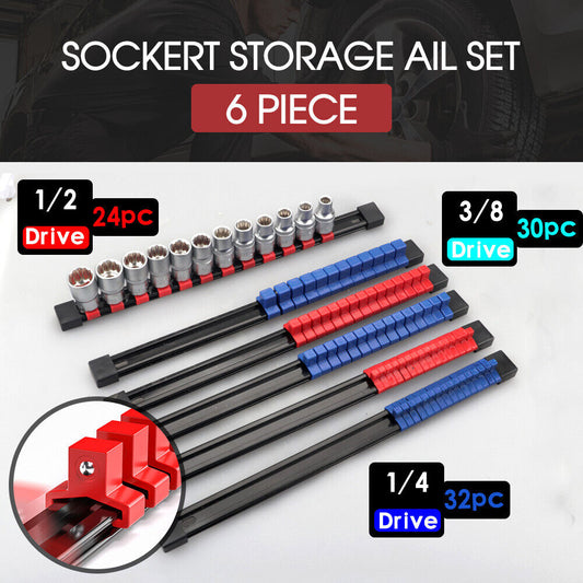 6Pc Socket Holder Sockets Storage Rail Rack Organizer Mountable Sliding AU