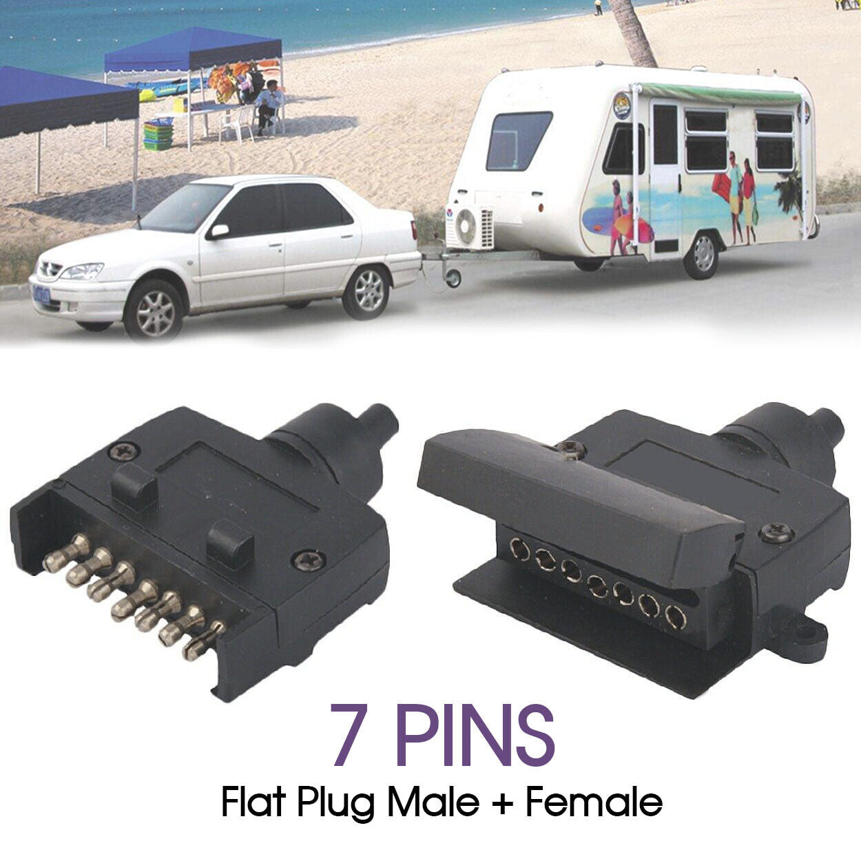 TRAILER PLUG 7 PIN FLAT MALE TO 7 PIN FLAT FEMALE RECTANGLE CARAVAN TRAILER