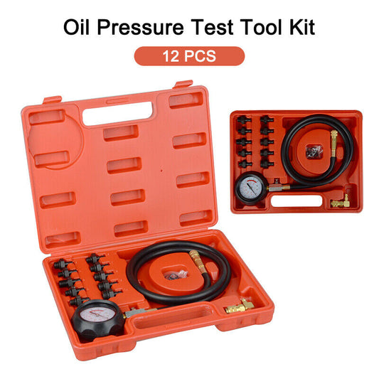 12pcs Engine Oil Pressure Test Tool Kit Tester Gauge Diagnostic Auto Tools set