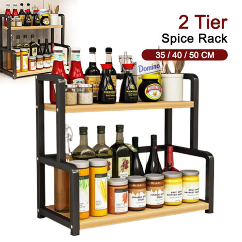 2 Tier Kitchen Spice Rack Storage Organizer Seasoning Stand Shelf Countertop
