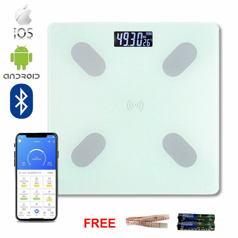 Wireless Digital Bathroom Body Fat Scale 180KG Bluetooth Scales Weight WHITE